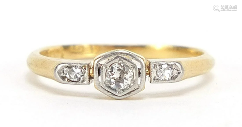 Art Deco 18ct gold diamond three stone r...