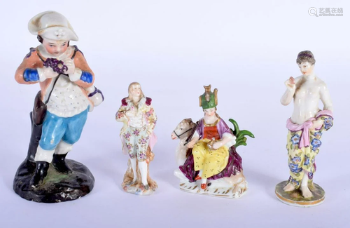 FOUR ANTIQUE CONTINENTAL PORCELAIN FIGURES in various