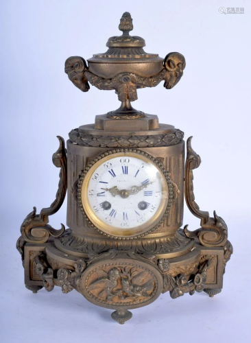 A 19TH CENTURY FRENCH BRONZE MANTEL CLOCK decorated