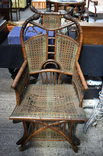 A RARE 19TH CENTURY CANE WORK BAMBOO THRONE CHAIR of