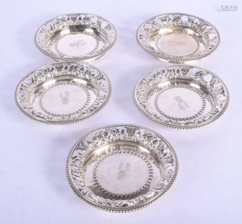 FIVE ANTIQUE CONTINENTAL SILVER OPENWORK DISHES. 341