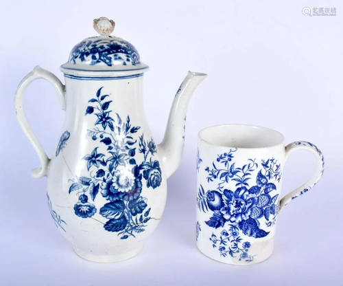 AN 18TH CENTURY CAUGHLEY BLUE AND WHITE MUG t…