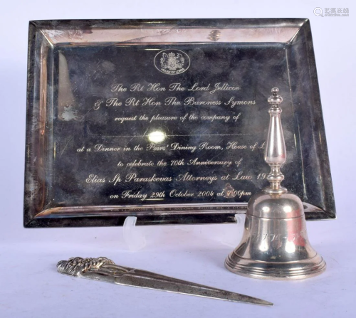 A 1970S SILVER BELL together with a silver letter