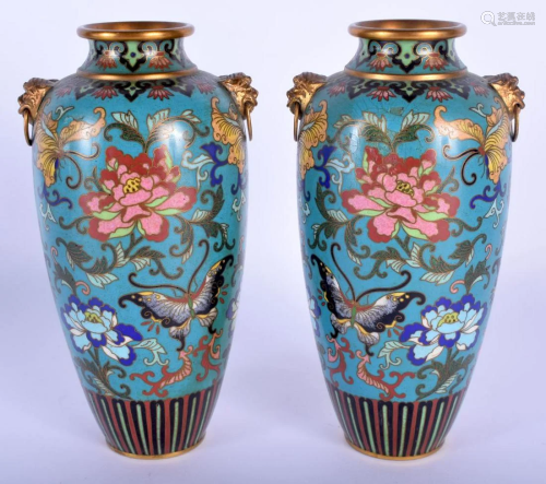 A PAIR OF 19TH CENTURY CHINESE CLOISONNE ENAMEL VASES