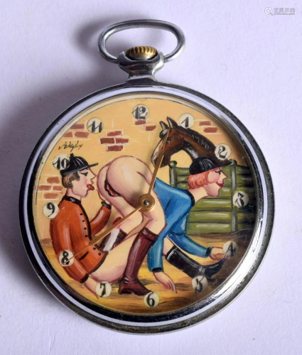 A CONTEMPORARY SILVER PLATED EROTIC POCKET WATCH