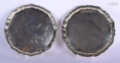 A MATCHED PAIR OF SILVER SALVERS. Sheffield 1911 &