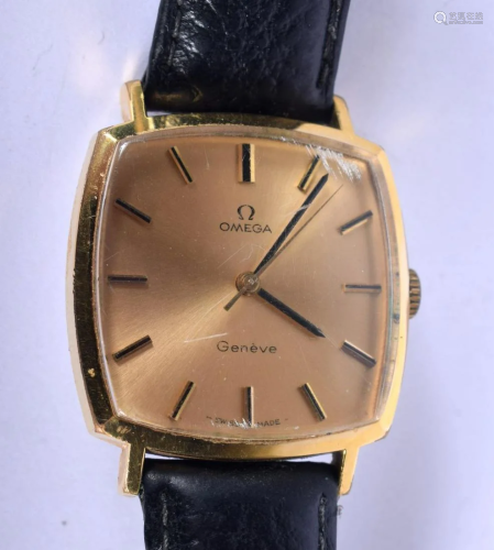 A GOLD PLATED OMEGA WRISTWATCH. 3 cm x 3 cm.