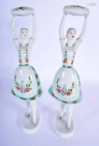 A LARGE PAIR OF HUNGARIAN HOLLOHAZA PORCELAIN FIGURES