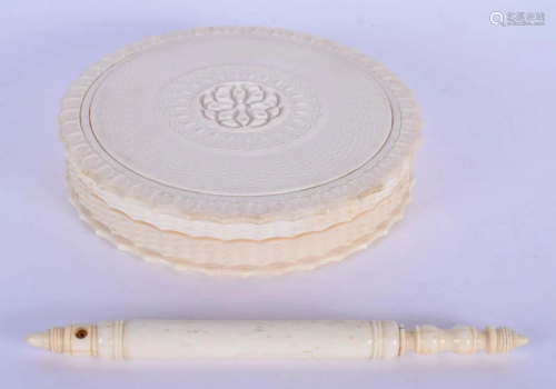 AN ANTIQUE IVORY BOX AND COVER together with a stanhope