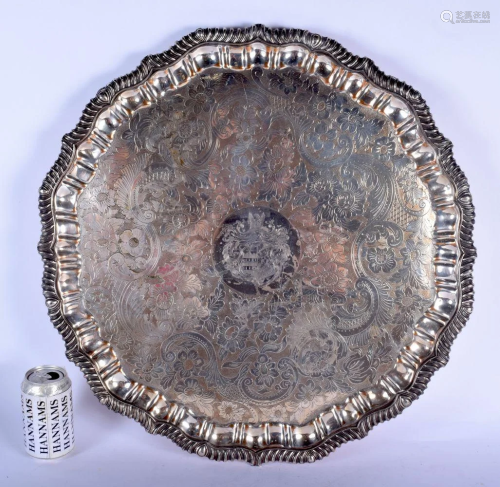 A LARGE 19TH CENTURY OLD SHEFFIELD PLATED SALVER