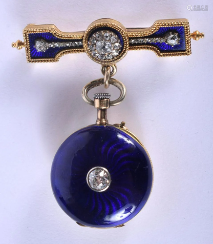 AN ANTIQUE 18CT GOLD DIAMOND ENAMEL PENDANT AND …