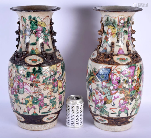 A LARGE PAIR OF 19TH CENTURY CHINESE CRACKLE GLAZED