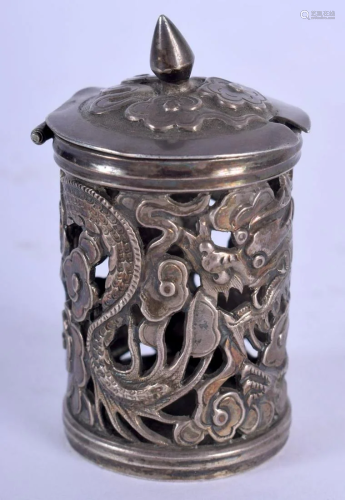 AN ANTIQUE CHINESE SILVER CONDIMENT POT by Wang Hing.