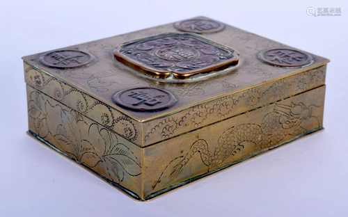 A RARE EARLY 20TH CENTURY CHINESE AMBER INSET BRASS BOX