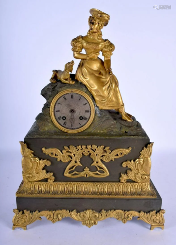 A 19TH CENTURY FRENCH BRONZE MANTEL CLOCK modelled …