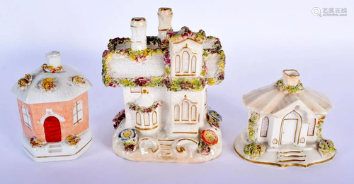 THREE ANTIQUE STAFFORDSHIRE POTTERY HOUSES o…