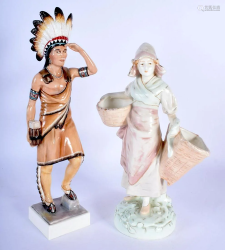 AN AUSTRIAN ROYAL DUX PORCELAIN FIGURE together with