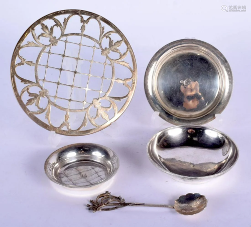 A TURKISH SILVER DISH together with three other silver