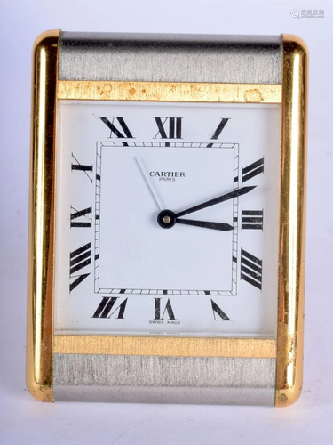 A CARTIER OF PARIS TWO TONE STRUT DESK CLOCK. 10 cm x