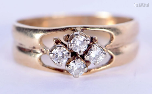 A 9CT GOLD AND DIAMOND RING. L. 3 grams.