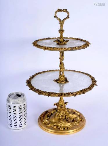 A 19TH CENTURY FRENCH GILT BRONZE AND CRYSTAL GLASS