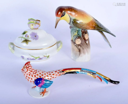 TWO HUNGARIAN PORCELAIN BIRDS and a herend box…