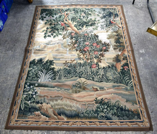 AN AUBUSSON STYLE TAPESTRY together with leather