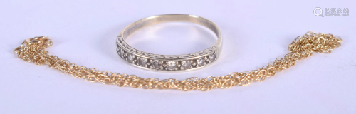 A 9CT GOLD RING and gold chain. Ring Q/R. Chain 42 cm