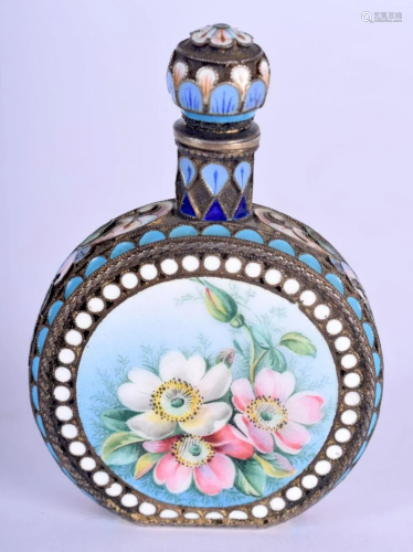 A LOVELY ANTIQUE RUSSIAN SILVER AND ENAMEL SCENT BOTTLE