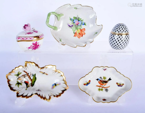 THREE HUNGARIAN HEREND PORCELAIN DISHES and two similar