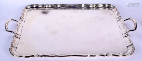 A LARGE TWIN HANDLED SILVER SERVING TRAY. Sheffield