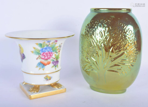 A HUNGARIAN ZSOLNAY PECS VASE together with a Herend