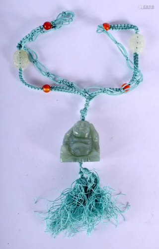 A 1950S CHINESE JADE BUDDHA NECKLACE. Pendant 4 cm x 3