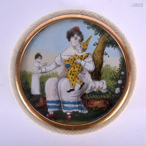 A LATE 18TH/19TH CENTURY EUROPEAN PAINTED IVORY INSET