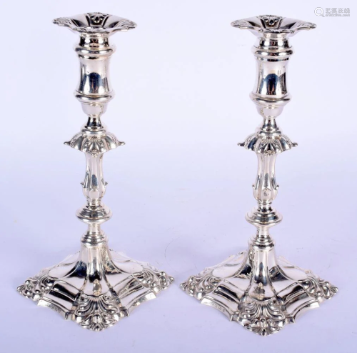 A MATCHED PAIR OF ENGLISH SILVER CANDLESTICKS. London