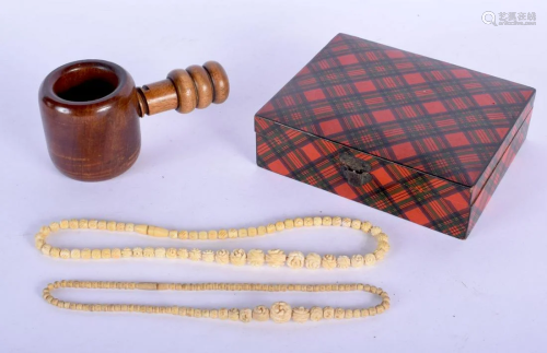 AN ANTIQUE SCOTTISH TARTAN WARE BOX together with a