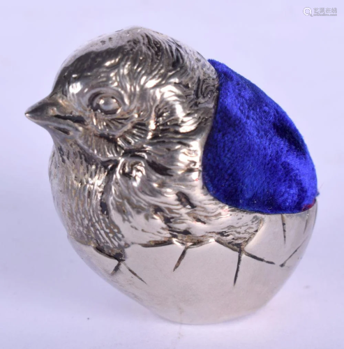 AN EDWARDIAN SILVER PLATED CHICK PIN CUSHION. 4.5 c…