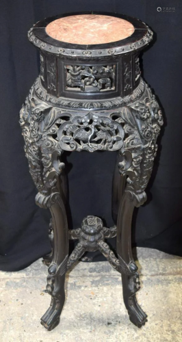 A 19TH CENTURY CHINESE MARBLE INSET PEDESTAL STAND