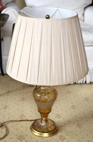 AN ANTIQUE BOHEMIAN GLASS LAMP. Glass 40 cm high.