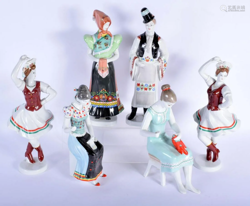 SIX LARGE HUNGARIAN HOLLOHAZA PORCELAIN FIGURES