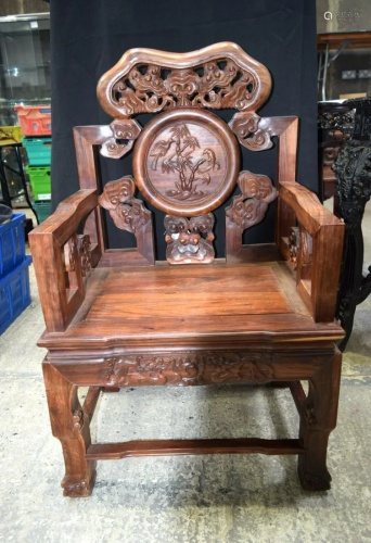 AN EARLY 20TH CENTURY CHINESE HEAVY HARDWOOD CHAI…