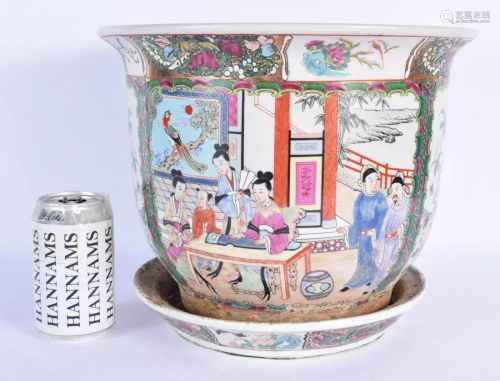 A 1950S CHINESE CANTON FAMILLE ROSE JARDINIERE ON STAND