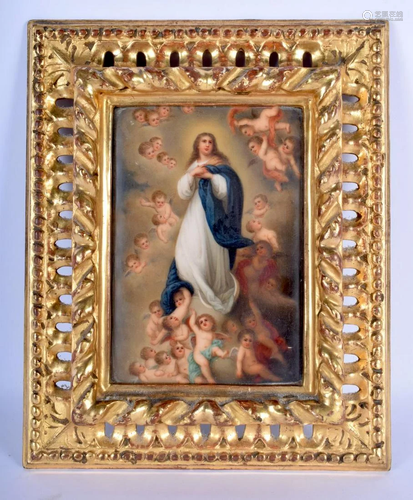 A 19TH CENTURY EUROPEAN PORCELAIN PLAQUE OF MADONNA