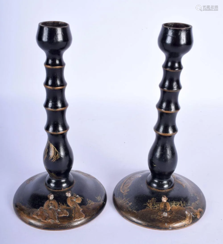 A PAIR OF REGENCY BLACK LACQUERED WOOD COUNTRY HOUSE