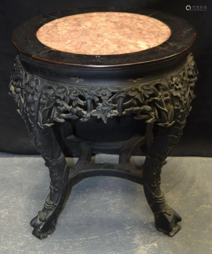 A 19TH CENTURY CHINESE HARDWOOD MARBLE INSET STAND