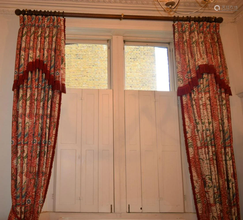 A LARGE PAIR OF FULL LENGTH COUNTRY HOUSE CURTAINS