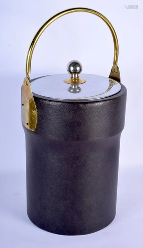 A LEATHER ICE BUCKET. 42 cm high inc handle.