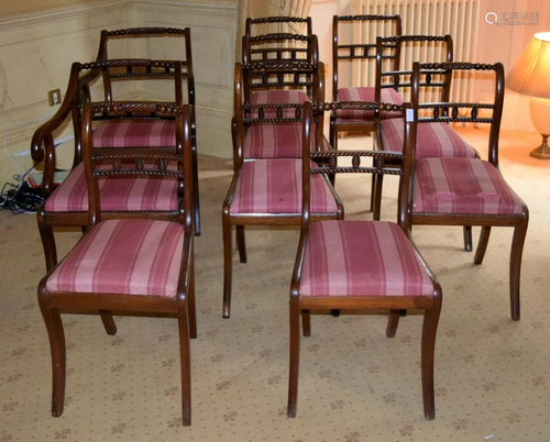 A SET OF TEN ANTIQUE MAHOGANY DINING CHAIRS with