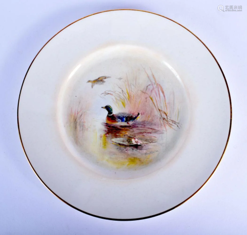 A ROYAL WORCESTER WILD DUCK PORCELAIN PLATE BY James
