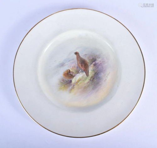 A ROYAL WORCESTER RED GROUSE PORCELAIN PLATE BY James